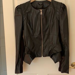 bebe Black Leather Peplum Jacket
